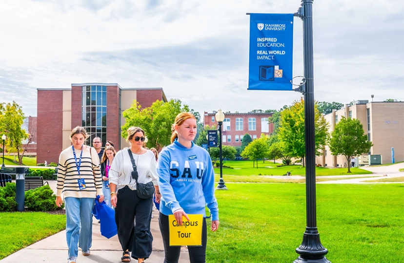Group of people taking a campus tour