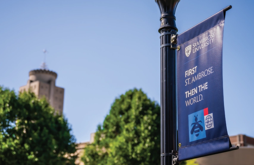 A banner promoting St. Ambrose.