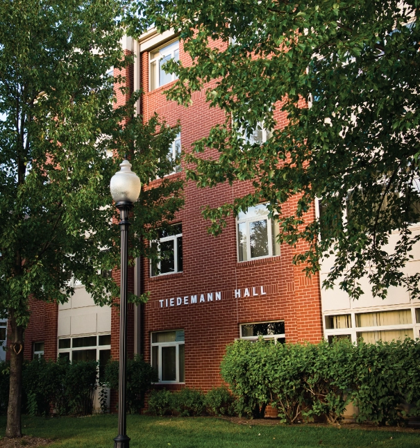 Exterior view of St. Ambrose University's Tiedemann Hall.