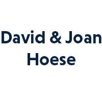 Blue lettering on white background reads David and Joan Hoese.